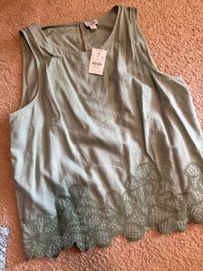 J. Crew Mint Green Sleeveless Lace-Hem Camisole